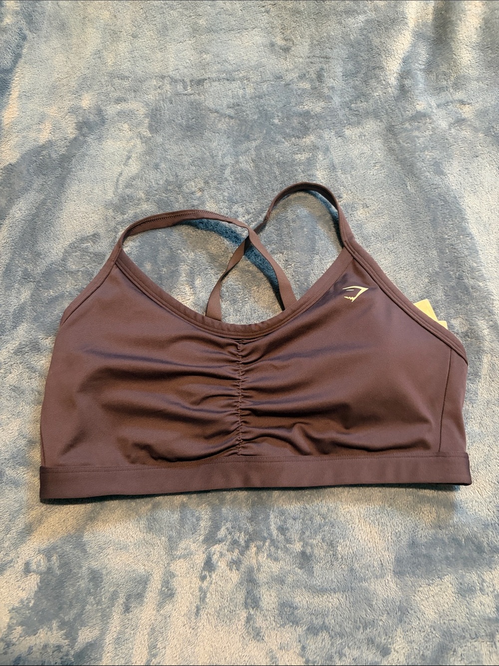 Gymshark Women's Ruched Front Sports Bra - Dark Purple with White Logo